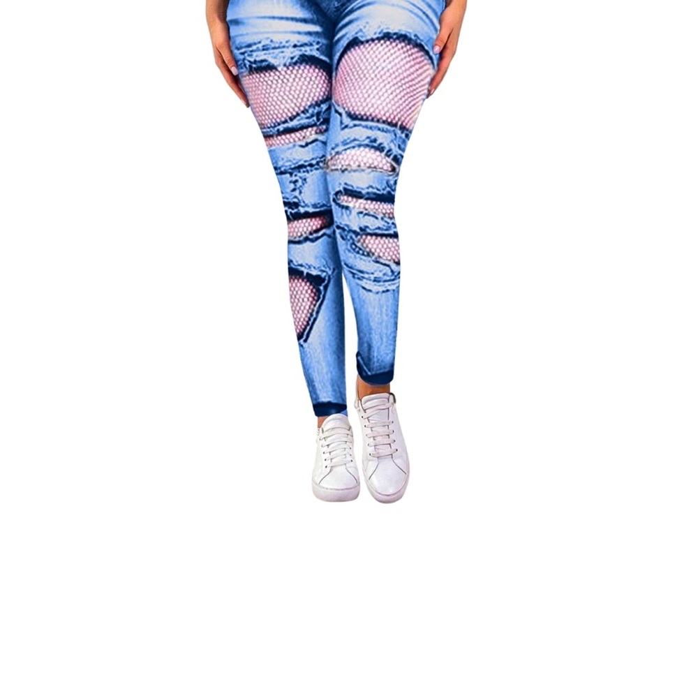 New and Never Worn Stretchy Yoga Ripped Denim Leggings Size L